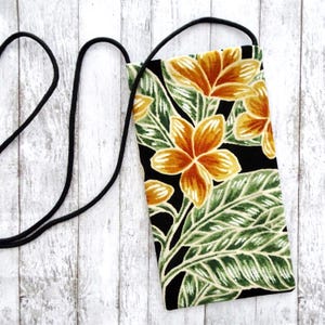 Tropical Floral Fabric Cell Phone Pouch, Strapped Minimal Purse, Eyeglass Purse, Summer Pouch, Hawaiian Fabric Pouch, Carry Essentials Purse