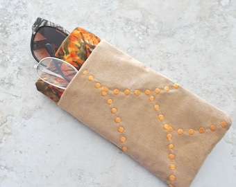 Double Eyeglass Case, Batik & Faux Suede Glasses Pockets