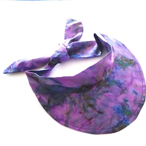Sun Visor Hairband, Tropical Purple Batik Fabric Visor, Adjustable Tie Headband Visor, Summer Hat, Beach Hat, Adult Size Visor