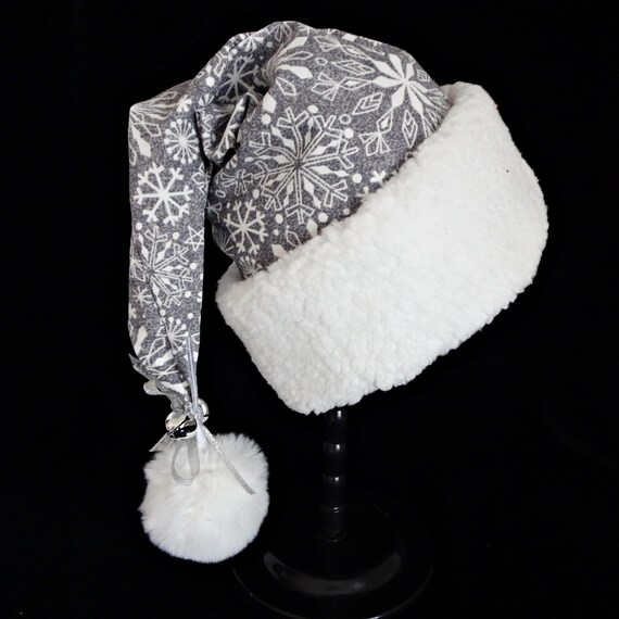Silver Gray Snowflake Santa Hat Christmas Party Hat Woodland Santa Snowflake Adult Santa Hat Novelty Santa Hat Christmas Party Hat Etsy UK