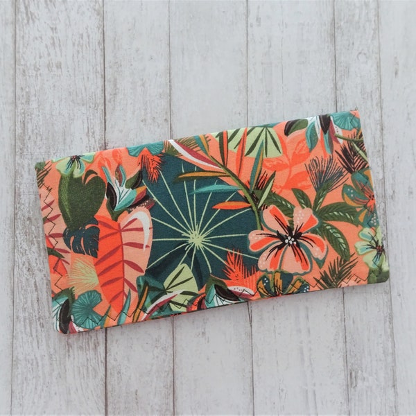 Checkbook Cover, Checkbook Wallet, Orange green Tropical Fabric Check Case, Beach, Bill Fold Wallet, Check Book Organizer, Receipt Wallet