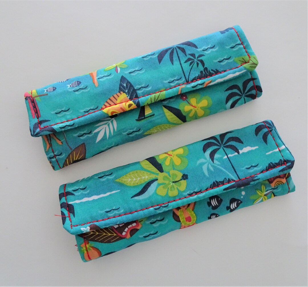 Luggage Handle Covers, Set of 2, Turquoise Blue Tropical Theme Fabric Luggage Handle Wraps