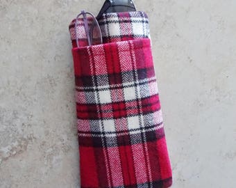 Red Plaid Double Pocket Eyeglass Case - Sunglasses & Reader Case in One - Case for Glasses - Preppy - Case for 2 Eyeglass Pairs