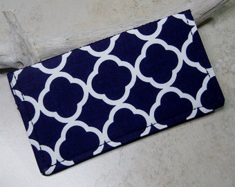 Checkbook Cover, Billfold Wallet, Navy Blue and White Geometric Fabric, Checkbook Organizer, Purse Organizer, Modern, Geometric