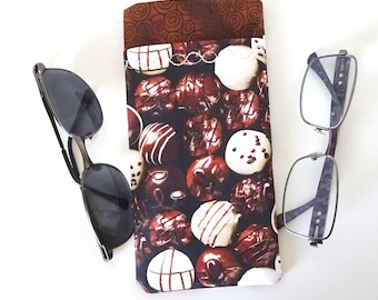 Chocolate Candy Fabric Eyeglass Case, Double Pocket Glasses Pouch