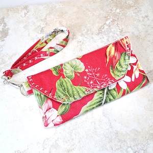 Wristlet Handbag - Tropical Bark Cloth Fabric Purse - Beach - Clutch Handbag - Bird of Paradise - Tropical Floral Fabric Purse -Wristlet Bag
