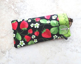 Strawberry Fabric Double Eyeglass Case: Sunglasses & Reader Organizer