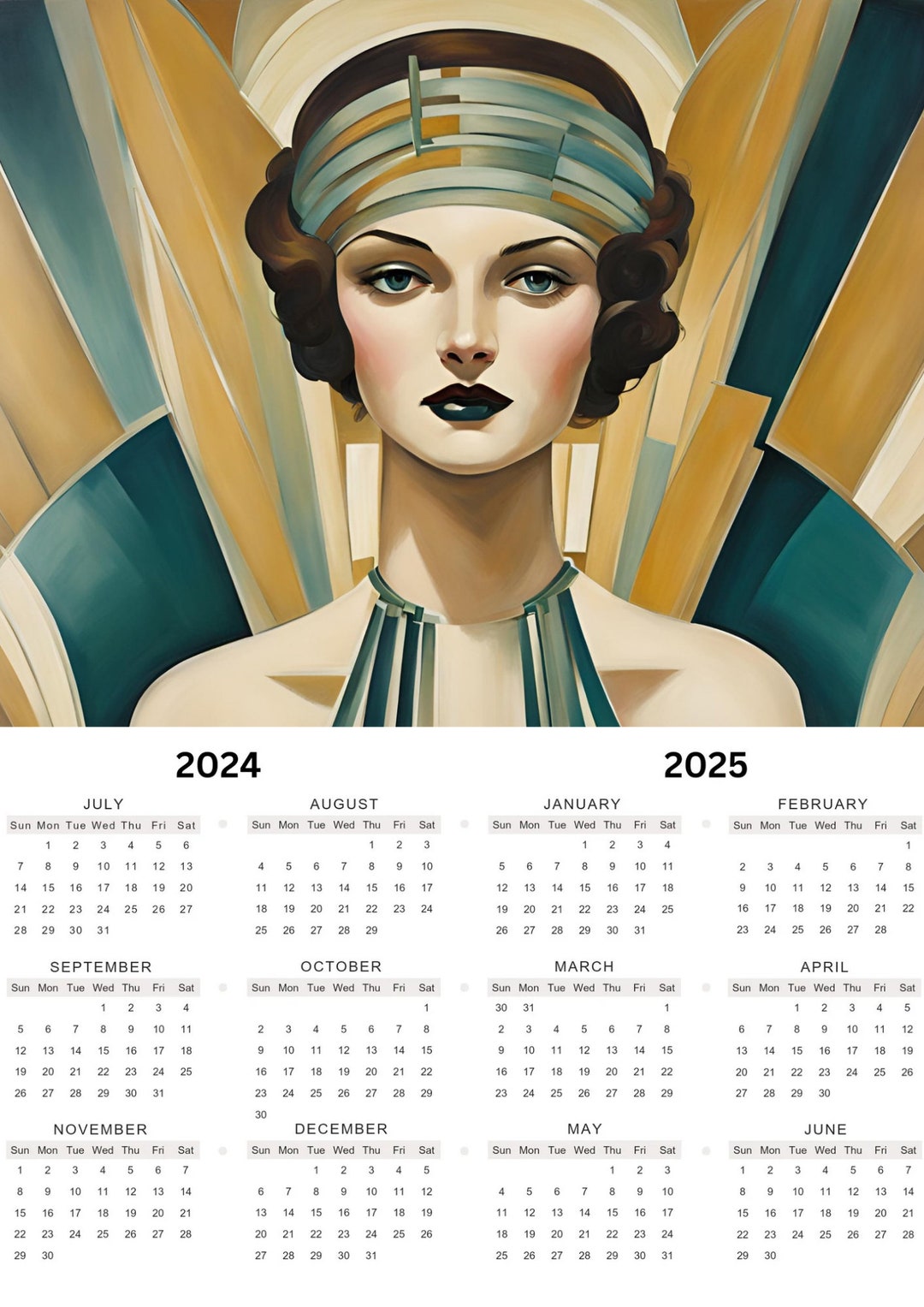 2024/2025 Calendar A4 Size Digital Printable Pdf Art Deco Etsy Australia