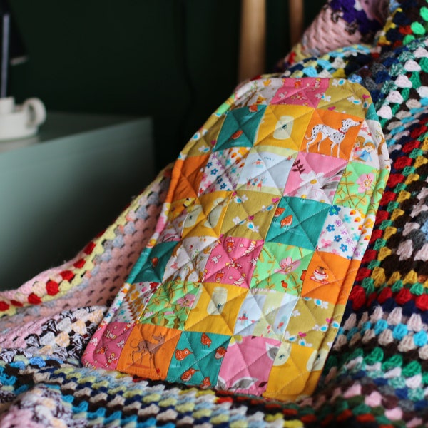 Quilted Patchwork Hot Water Bottle Cover - Brights colourway - handmade