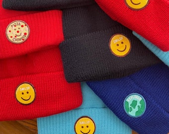 Merit Patch Woolly bobble hat in a range of colours