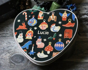 Personalised Christmas Eve Heart Tin gift box