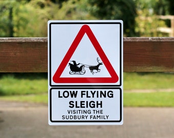 Low Flying Sleigh Personalised Christmas Road Sign