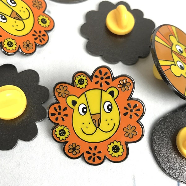 Flower Power Retro Lion Enamel Pin