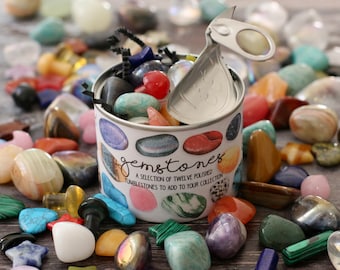 Tin of gemstones -  a gift tin of tumblestones and carved crystals