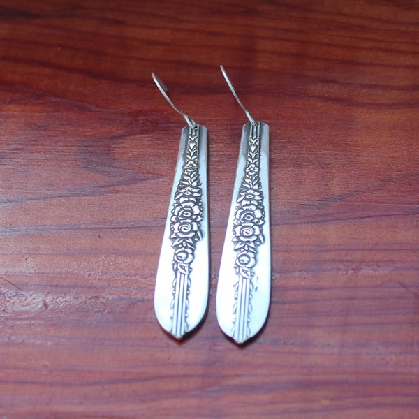 Royal Rose Silver Spoon Earrings 1939 Silverware Jewelry