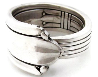 Silver Spoon Ring Cotillion, Art Deco Antique Silverware, Mens