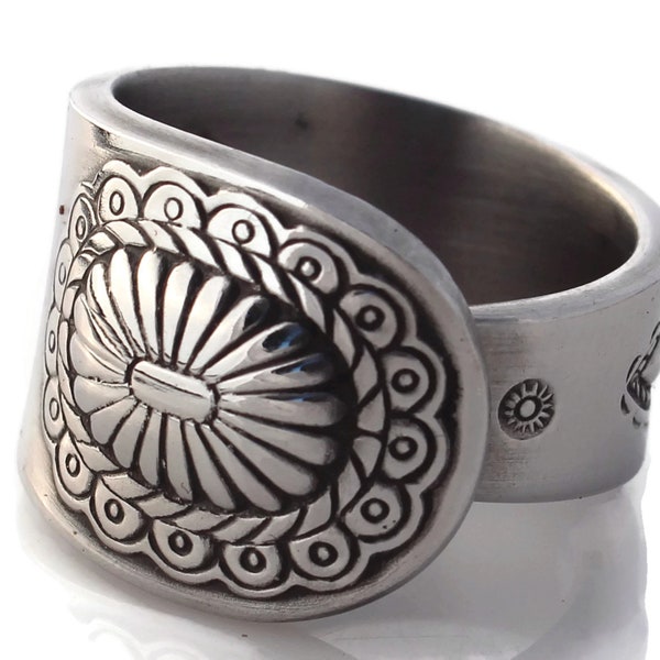 Stainless Steel Spoon  Ring Taos Pattern