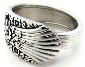 Spoon Ring 1935 Marigold or Silver Mist,Band Style Floral, Silverware Jewelry