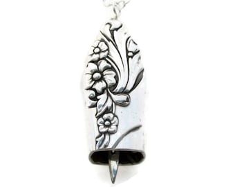 1950 Evening Star Silverware Bell Pendant Necklace, 20 inch Chain
