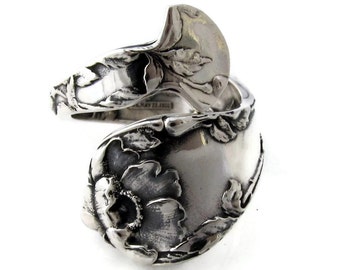 Wild Rose Sterling Spoon Ring Les Cinq Fleurs Art Nouveau 1900 Demitasse Ring