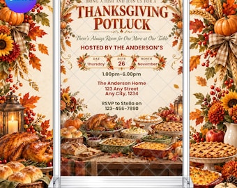 Thanksgiving Potluck Invitation: Fall Harvest Bring a Dish  EDITABLE Printable Canva Template Instant Download Digital Template