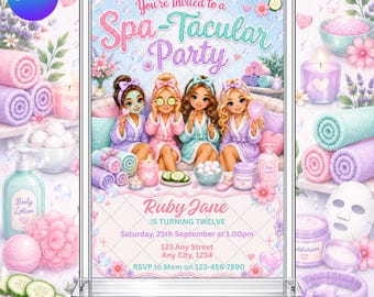 Spa Party Birthday Invitation: Pamper Tween Teen Birthday Pastel  EDITABLE Printable Canva Template Instant Download Digital Template