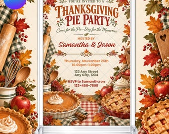 Thanksgiving Pie Party Invitation: Dessert Fall Pie Tasting EDITABLE Printable Canva Template Instant Download Digital Template