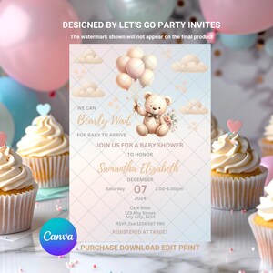 Baby Shower Invitation Teddy Bear Baby Shower Invite Teddy Bear EDITABLE Printable Canva Template, Instant Download Digital Template