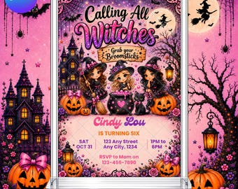 Halloween Calling all Witches Invitation: Spooky Trick or Treat EDITABLE Printable Canva Template Instant Download Digital Template
