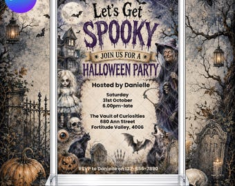 Halloween Party Invitation: Spooky Watercolor Gothic Party Trick Treat EDITABLE Printable Canva Template Instant Download Digital Template