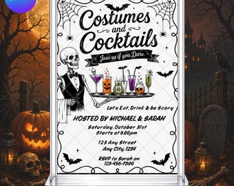 Halloween Costumes & Cocktails Invitation: Spooky Trick or Treat EDITABLE Printable Canva Template Instant Download Digital Template