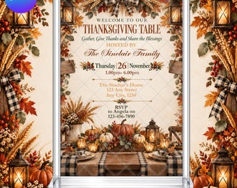 Thanksgiving Table Invitation: Rustic Farmhouse Fall Family Gathering EDITABLE Printable Canva Template Instant Download Digital Template