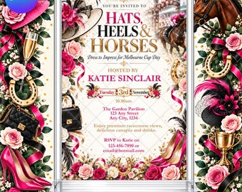 Melbourne Cup Invitation: Spring Hats Horses Ladies Race Day Invite EDITABLE Printable Canva Template Instant Download Digital Template