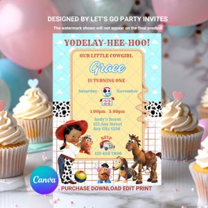 Toy Story Birthday Invitation Jessie Toy Story Cowgirl Birthday Invite EDITABLE Printable Canva Template Instant Download Digital Template