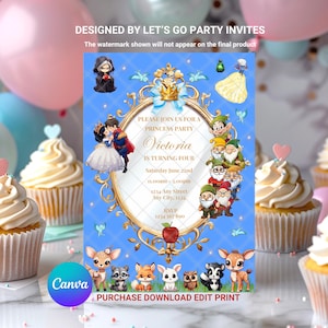 Snow White Birthday Invitation Princess Snow White Birthday Invite EDITABLE Printable Canva Template Instant Download Digital Template
