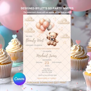 Baby Shower Invitation Teddy Bear Baby Shower Invite Teddy Bear EDITABLE Printable Canva Template, Instant Download Digital Template