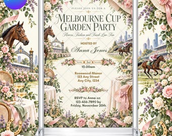 Melbourne Cup Garden Party Invitation: Spring Ladies Race Day Invite EDITABLE Printable Canva Template Instant Download Digital Template
