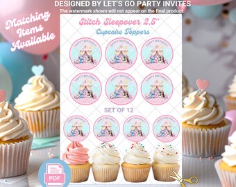 Adornos para cupcakes para pijamadas: fiesta de pijamas de cumpleaños, plantilla PDF digital imprimible de descarga instantánea