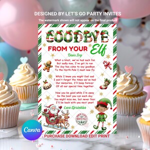 Carta de despedida de elfo Carta de partida de elfo Carta de despedida de elfo Plantilla editable de Canva para imprimir Plantilla digital de descarga instantánea