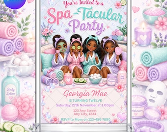 Spa Party Birthday Invitation: Pamper Tween Teen Birthday Pastel  EDITABLE Printable Canva Template Instant Download Digital Template