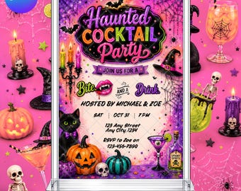 Halloween Haunted & Cocktail Invitation: Spooky Trick or Treat EDITABLE Printable Canva Template Instant Download Digital Template