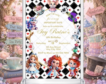 Alice in Wonderland Invitation: Mad Tea Party Alice Birthday Invite EDITABLE, Printable Canva Template, Instant Download Digital Template
