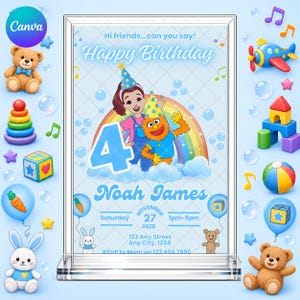Editable Ms. Rachel Birthday Invitation:  Boys Blue Herbie Can you Say EDITABLE Printable Canva Template Instant Download Digital Template