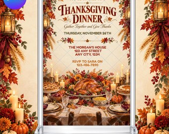 Thanksgiving Dinner Invitation: Traditional Fall Family Gathering Autumn EDITABLE Printable Canva Template Instant Download Digital Template