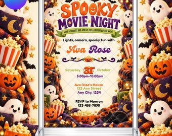 Halloween Spooky Movie Night Invitation: Kids Family EDITABLE Printable Canva Template Instant Download Digital Template
