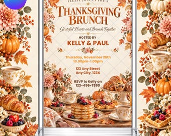 Thanksgiving Brunch Invitation: Autumn Family Gathering Friendsgiving EDITABLE Printable Canva Template Instant Download Digital Template