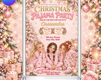 Christmas Pajama Party Invitation: Girls Night In Sleepover Slumber EDITABLE Printable Canva Template Instant Download Digital Template