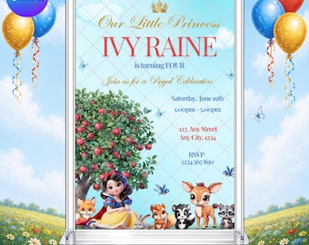 Snow White Birthday Invitation: Princess Fairytale EDITABLE Printable Canva Template Instant Download Digital Template