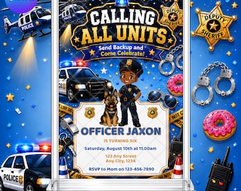 Police Birthday Party Invitation: Cop Officer Law Enforcement Boy's EDITABLE Printable Canva Template Instant Download Digital Template