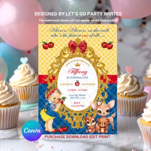Snow White Birthday Invitation Baby Princess Snow White Birthday Invite EDITABLE Printable Canva Template Instant Download Digital Template